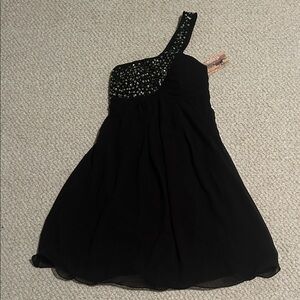 Elegant Black One-Shoulder Kids Dress